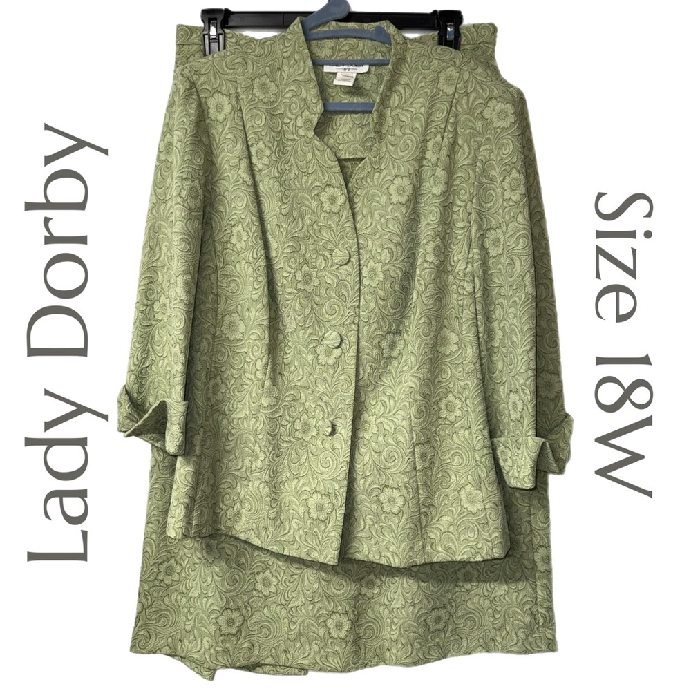 Vintage Lady Dorby - Green Paisley Jacquard Skirt Suit - Size 18W